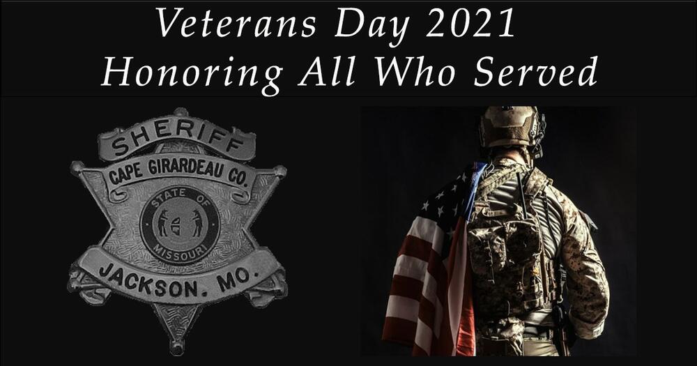 photo of badge and photo of a veteran with flag