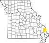 Map showing Cape Girardeau County location within the state of Missouri